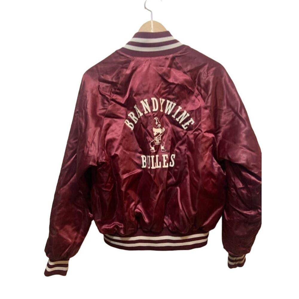 vintage satin bomber jacket 'Brandywine Bullets' red maroon Majestic brand sz M